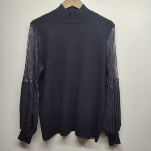Belldini Sweater Women 1X Black Pleated Long Sleeve Romantic Whimsigoth Casual